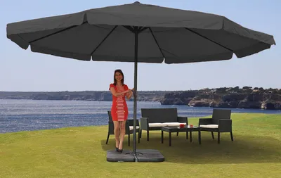 Zdjęcie produktu dla Parasol Meran Pro, parasol gastronomiczny z falbaną Ø 5m poliester/aluminium 28kg ~ antracyt ze stojakiem