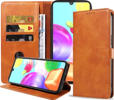 Produktbild von Geschikt voor Samsung  Galaxy A41 Telefoonhoesje Kunstleer met Magnetisch lipje en Pasjeshouder Book  Case met Klepje - Bruin - Smartphonica