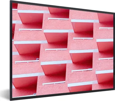 Produktbild von MuchoWow® Gerahmtes Poster Rosa - Balkon - Sommer - Architektur 40x30 cm - Poster mit Schwarzem Bilderrahmen Wandposter Rahmen Foto Bilder - Kunstposter - Wanddekorationen