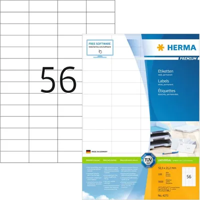 Produktbild von Etiketten Premium A4, weiß 52,5x21,2 mm Papier matt 5600 St.
