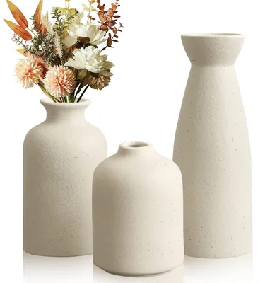 Keramikvasen-Set (3 Stk., Beige) – Vintage, Matt, 15,3x15x15 cm
