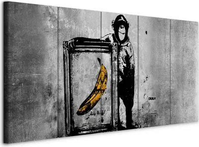 Obrázek produktu pro Vlies Leinwandbild - Banksy: Opice s rámem 200x80 cm Streetart i-C-0116-b-m