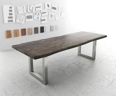 Produktbild von DELIFE Esstisch Edge 260x100 XL Akazie Platin Edelstahl Breit Live-Edge