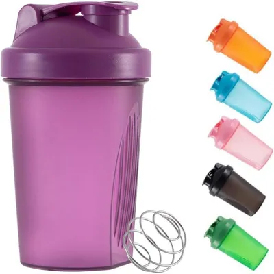 Zdjęcie produktu dla Butelka typu shaker do odżywki białkowej, plastikowa butelka do wody na trening, 400 ml, z kulką do mieszania, szczelna, fioletowa