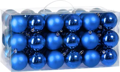 Productafbeelding van Deuba® Kerstballen, 54 stuks, diameter 6 cm, kunststof, mat en glanzend. Kerstballen, kerstversiering, hangers, kerstboomballen, kerstdecoratie, blauw