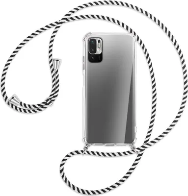 Produktbild von Handykette Backcover-Schutzhülle mit Band (Metall silberfarben) für Xiaomi Redmi Note 10 5G - schwarz/weiß gestreift