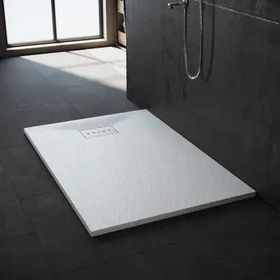 Zdjęcie produktu dla SONNI White Brodzik łazienkowy 90x140 cm SMC o wyglądzie kamienia bardzo płaski brodzik kwadratowy z zestawem odpływowym