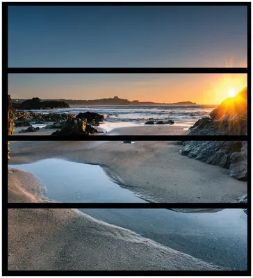 Produktbild von Wallario Möbelfolie / Aufkleber, geeignet für Ikea Malm Kommode mit 4 Schubfächern - Sonnenuntergang hinter einem Felsen am Strand