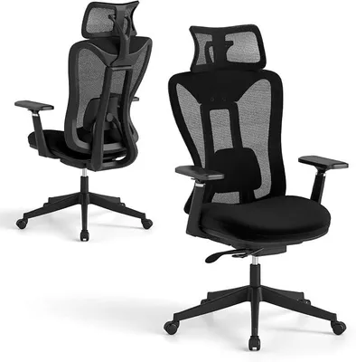 Produktbild von Bürostuhl, Ergonomischer Schreibtischstuhl mit Rollen, Kopfstütze und Armlehnen, Gaming-Stuhl mit Verstellbarer Rückenlehne, Belastbarkeit 150 kg, Drehstuhl für Büro und Arbeitszimmer