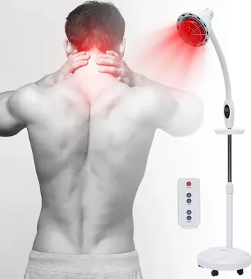 Image de Lampe thérapeutique à lumière rouge - Lampe chauffante infrarouge - 275 W - Rotation à 360° - Minuterie - 5 roulettes - Réglable de 8 à 70 °C - Prise UE - Blanc
