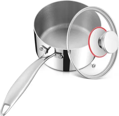 Immagine prodotto di Piccola pentola in acciaio inossidabile da 14 cm con coperchio in vetro, 1,4 l, adatta all'induzione