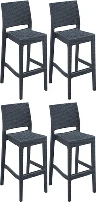 Produktbild von 4er Set Barhocker GANAR - Kunststoff Dunkelgrau 40x51x108 cm | Barstuhl Mit Lehne Tresenhocker Tresenstuhl Kneipenhocker Kneipenstuhl
