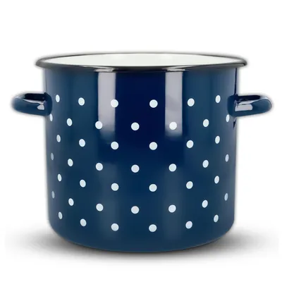 Produktbild von Emajlo Olkusz | Hoher Emaille-Topf 5,5 l – 22 cm – Dunkelblau mit weißen Punkten – Induktion & Gas