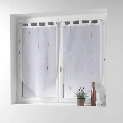 Image de Paire de voilage à fronces - 90 x 90 cm - Chenilla - Blanc