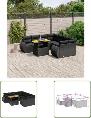 Produktbild von The Living Store 9-tlg. Garten-Sofagarnitur mit Kissen Schwarz Poly Rattan