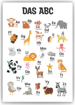 Produktbild von Kinderposter Tiere ABC Lernposter Kinderzimmer Wandbild Einschulung Kindergarten Grundschule Alphabet Buchstaben Lernhilfe für Kinder – DIN A4 (21x29.7cm)