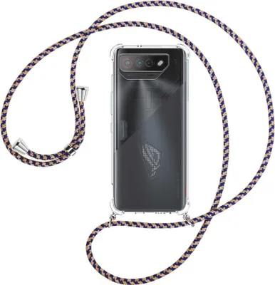 Produktbild von Handykette Backcover-Schutzhülle mit Band (Metall silberfarben) für Asus ROG Phone 7 (6.78'') - blau+beige