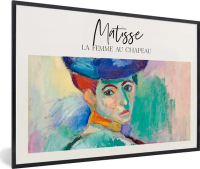 Produktbild von MuchoWow® Gerahmtes Poster Gemälde - Matisse - La femme au chapeau 60x40 cm - Poster mit Schwarzem Bilderrahmen Wandposter Rahmen Foto Bilder - Printing - Wanddeko Schlafzimmer
