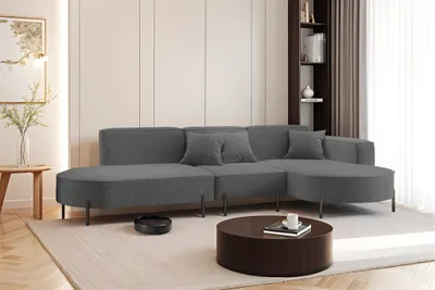 Produktbild von Ecksofa Designersofa VALENCIA in Stoff Quelle Dunkelgrau Ottomane Rechts