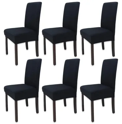 Produktbild von Set mit 6 Esszimmerstuhlhussen, abnehmbar, waschbar, elastisch, moderne Schutzstuhlhussen, dehnbare Stuhlhussen für Hochzeiten, Partys, Bankette, Esszimmer zu Hause, Hotels und Restaurants (schwarz)