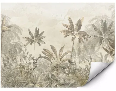 Immagine prodotto di Fotomurale In Tessuto Autoadesivo Giungla Esotica Con Palme E Monstera Cervo Decorativo In Un Paesaggio Tropicale In Stile Vintage 300x210 cm
