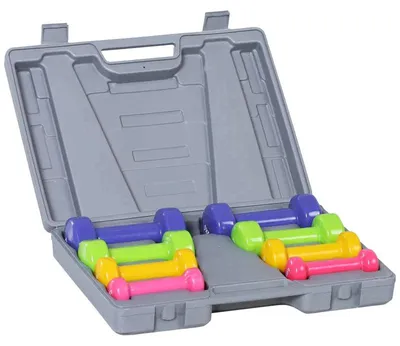 Produktbild von Hantelset 0,5-2 kg mit Koffer | Farbe: rot/gelb/grün/lila, grau | Abmessungen: 30x41x8 cm