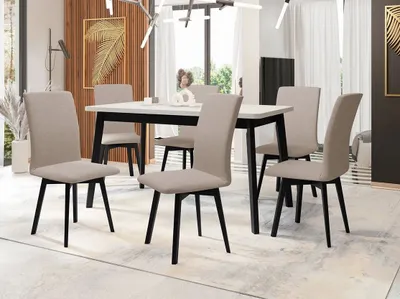 Obrázok produktu pre Moderná jedálenská zostava 6+1 ADELBITE 10 - biela / čierna / béžová