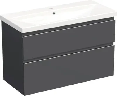 Produktbild von Jungborn Waschplatz TRENTA BxHxT 100x65x45 cm anthrazit matt mit Keramik-Waschtisch Griffleiste chrom matt