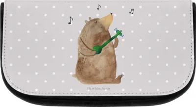 Produktbild von Mr. & Mrs. Panda Waschbeutel Bär Gitarre - Grau Pastell - Geschenk, kulturtäschchen, Schminktäschchen, Organizer, Kulturbeutel, kosmetiktasche klein, Teddy