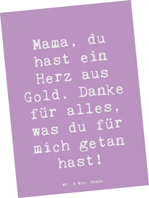 Produktbild von Mr. & Mrs. Panda Postkarte Spruch Mama Herz Gold - Lavendeltraum - Geschenk, Bedanken, was du getan hast, bildkarte, Ansichtskarten, Dankeschön, Freude, lieben, für alles