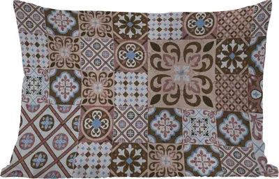 Produktbild von MuchoWow® Outdoor Kissen - Muster - Vintage - Braun - Blumen - Formen - 60x40 cm - Wetterfest - Lounge Kissen - Zierkissen - Kissen für Innenräume