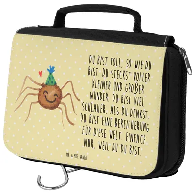 Produktbild von Mr. & Mrs. Panda kosmetiktäschchen Spinne Agathe Party - Gelb Pastell - Geschenk, badtasche, Kulturtasche, kulturtäschchen, Glück, Selbstliebe, Wunder, Motivation