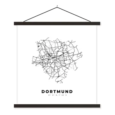Produktbild von MuchoWow® Textilposter Stadtplan - Deutschland - Schwarz und weiß - Dortmund - Karte 40x40 cm mit schwarzem Rahmen - Fotos