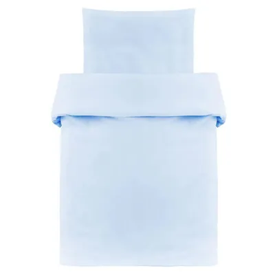 A light blue duvet cover and pillowcase set, neatly folded and presented against a white background.