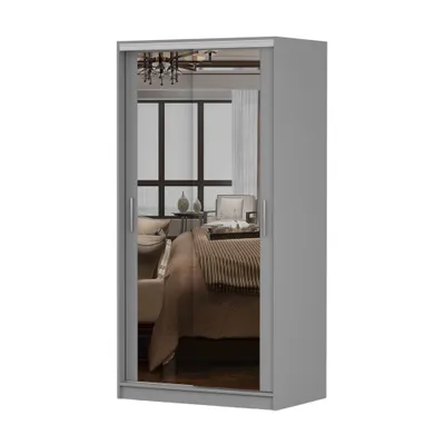 Image de Armoire à portes coulissantes TOKYO M, armoire de chambre à coucher 100 cm gris/gris avec miroir, poignées en PVC couleur aluminium