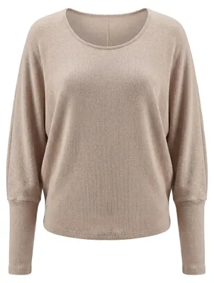 Produktbild von Damen Bluse beige, Rundhalsausschnitt, lange Ärmel, atmungsaktiv, Gr. L