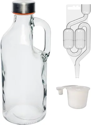Produktbild von 1,1 L Glasflasche + Gummistopfen + Gärröhrchen SET Likörflasche Schnapsflasche