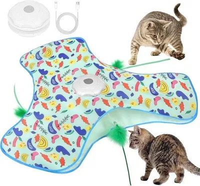 Produktbild von Interaktives Katzenspielzeug, wiederaufladbar, elektrisches Spielzeug für Katzen mit Mausgeräuschen, beweglicher Feder, Zwitschern, drei Modi, gelb - S