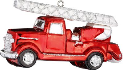 Christbaumschmuck Glas Feuerwehrauto 6cm rot