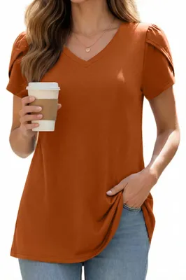 Productafbeelding van Solidchoice - Dames Tuniek met Korte Mouwen en V-hals Oranje Plus Size 3XL