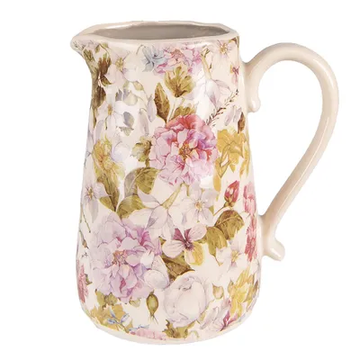 Zdjęcie produktu dla Clayre & Eef Dzbanek dekoracyjny 16x11x18 cm Różowo-beżowy Ceramiczne kwiaty