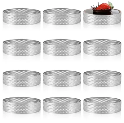 12 Edelstahl Mousse-Ringe 8 cm, Dessertringe mit Löchern