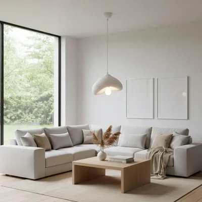 Produktbild von Opviq, Hochwertiger Kronleuchter, Metallkörper, Fiberglas-Kappe, 30-120 cm höhenverstellbar, Ø10 cm Sockel, E27 Fassung, IP20, Weiß, Modernes Design für stilvolle Räume.