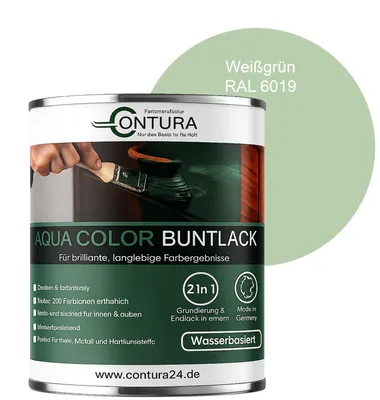 Produktbild von Contura 750ml. Buntlack Lackfarbe Lack Außen Innen Holz Metall Farbe Holzlack Möbellack - Seidenmatt - RAL 6019 Weißgrün