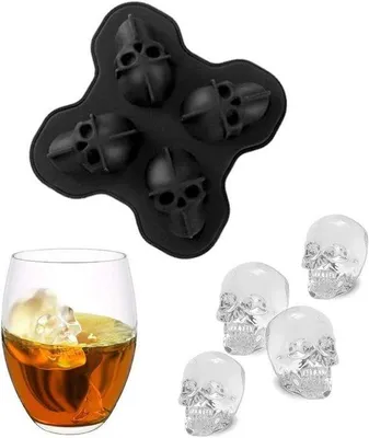 Produktbild von Famanu 3D-Schädel Eiswürfelform - 4-in-1 Design, Schwarz