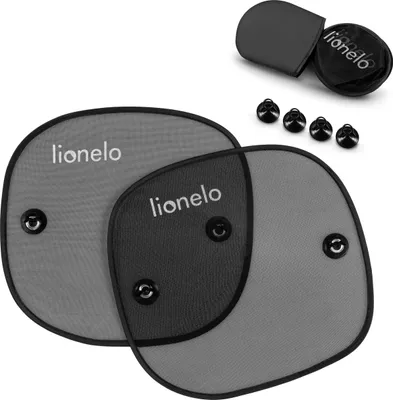 Obrázok produktu pre Lionelo Detská slnečná clona do auta Sunshade, univerzálna, 2 kusy, ochrana pred slnečným žiarením a teplom v aute, jednoduchá inštalácia