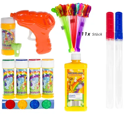 Produktbild von Seifenblasen Set 5 Teilig Seifenblasenpistole Stab Nachfüllflasche Sommer Kinder