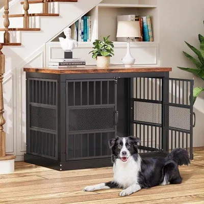Produktbild von Hundebox - Hundekäfig - Sicherer Ruheplatz - Kaubeständiger Stahl - 101 cm - Schwarz