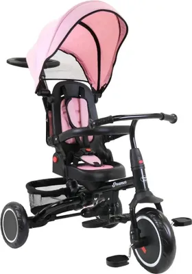 Produktbild von Bandits & Angels Dreirad mit Schiebegriff, Modell Dreamer Retro Pink, ab 1 Jahr – Schwarzes Metalldreirad – Verstellbarer Schiebegriff – Drehsitz mit Liegeposition – Abnehmbare und verstellbare Teile – Sicherheitsgurt