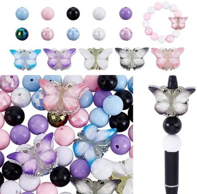 Produktbild von Tagesartikel- Schmetterlingsperlen Set 55 Stück - Strass Schmetterlingsperlen - Acrylperlen - Regenbogenperlen - Do-it-yourself Handgefertigte Perlen - Hochwertige Materialien - Perlenset